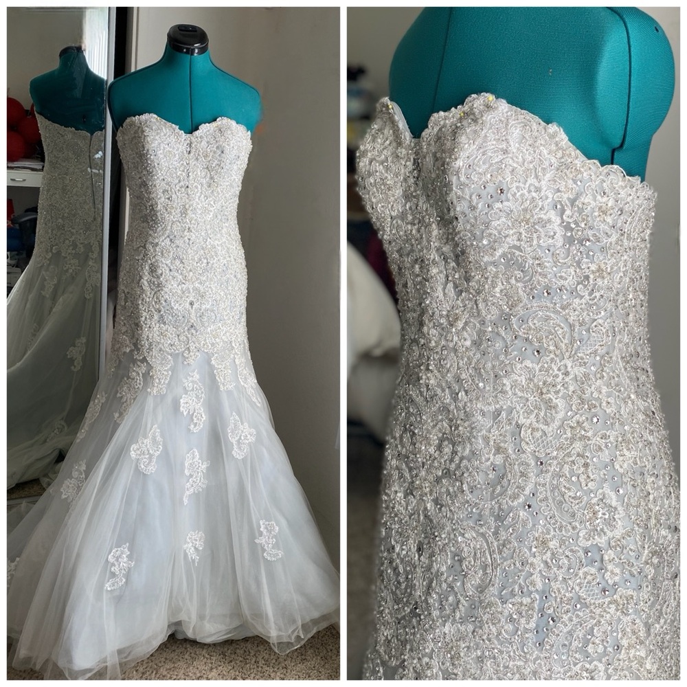 David Tutera Baby Blue Tulle Lace Bridal Gown Size 8